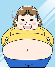 鏡の前で太った自分にショックを受ける女性イラスト