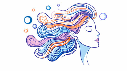 Woman with colorful flowing hair on a white background. For beauty concepts generative AI
