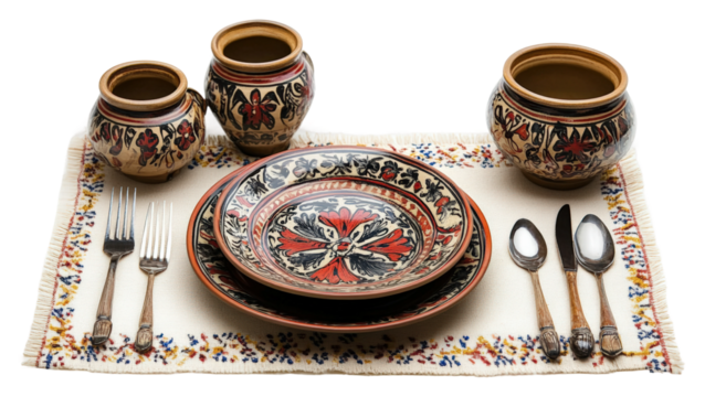 Elegant table settings handcrafted with cultural heritage isolated on transparent background