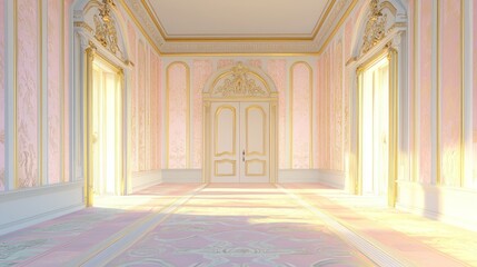 Obraz premium Gilded Corridor with Elegant Doors in Soft Pink and Gold Accents