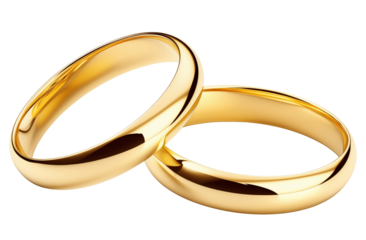 Two gold wedding rings isolated on transparent background