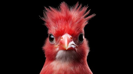 Fototapeta premium Close-up of a vibrant red bird's head against black background. Use Stock photo for nature, wildlife, or zoology publications