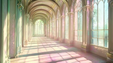 Obraz premium Elegant Antique Corridor with Ribbed Arches and Natural Light