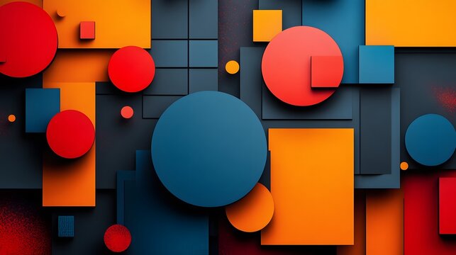 Geometric Composition of Vibrant Circles and Squares Interlocking Forms
