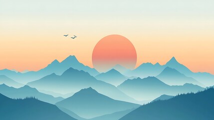 Serene Sunset Over Misty Mountain Ranges