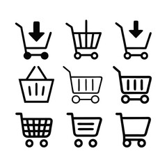 Minimalist Shopping Cart Vector Set.