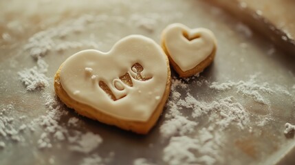 Heart-shaped cookies with pink and red icing, decorated with love-themed designs, perfect for Valentine's Day, weddings, anniversaries, or romantic celebrations. 