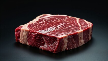 Raw meat, beef steak , set againt on dark black background