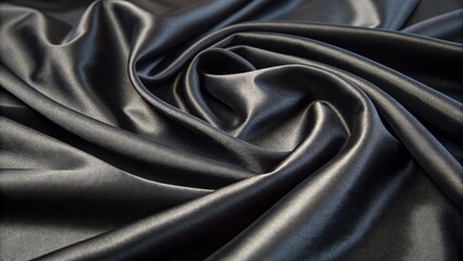Obraz premium Dark Grey Satin Drape Abstract Swirling Texture, Fabric Photography, Luxurious Textile Satin, Fabric Photography