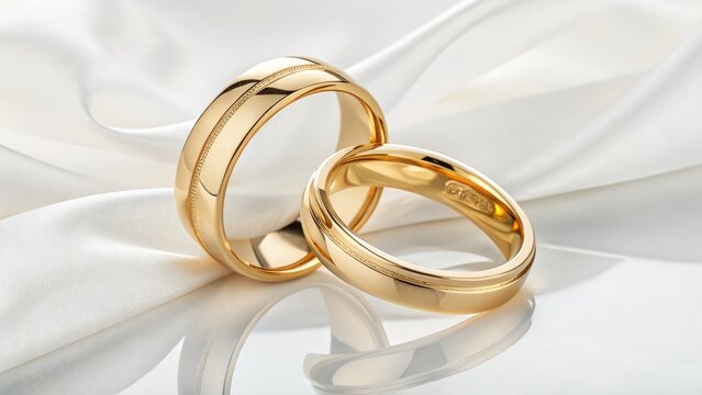 Gold Wedding Rings on Silk Close-up Product Photography, Wedding Jewelry, Rings Wedding Bands, Gold Jewelry