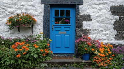 Vibrant Cottage Door and Flowers