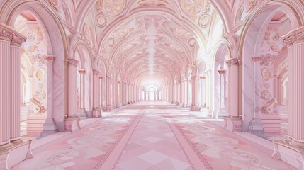Obraz premium Elegant Pink Corridor with Arches and Intricate Architectural Details