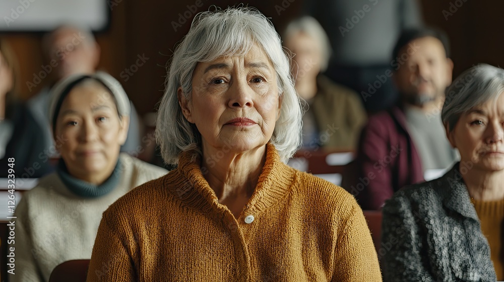 Aufkleber documentary-style image of a town meeting featuring diverse participants and thoughtful expressions 