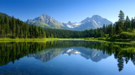 Serene Alpine Lake Reflecting Majestic Mountains