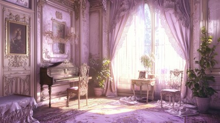 Obraz premium Elegant Cozy Boudoir with Lace Curtains and Natural Light