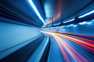 Abstract speed motion blur in tunnel. Ideal for technology, transportation, or fast-paced concepts.