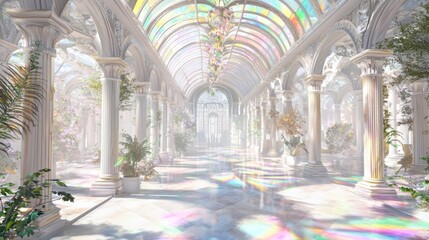 Fototapeta premium Elegant Conservatory with Marble Flooring and Colorful Light Effects