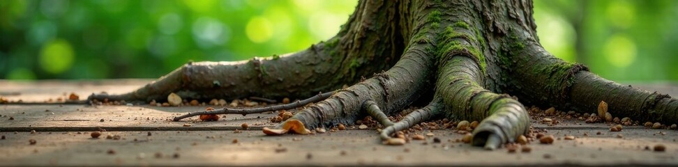 Obraz premium Tree roots on wooden surface, natural, rustic, wood texture