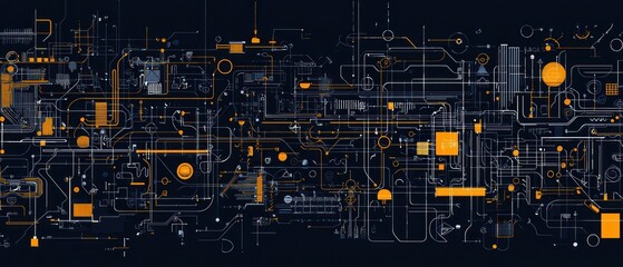 Abstract Digital Art with Orange and Blue Lines