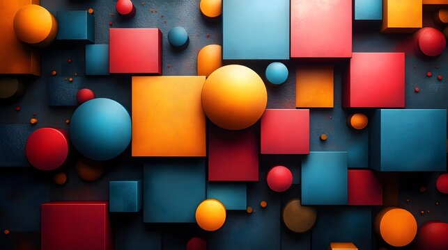 Geometric harmony, A vibrant blend of spheres and cubes composition