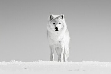 Obraz premium White wolf staring intently in snowy background, for wildlife stock, and posters