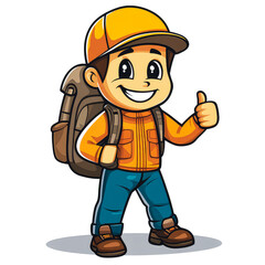 Fototapeta premium Happy Hiking Boy Cartoon Illustration: Adventure, Travel, and Nature Exploration