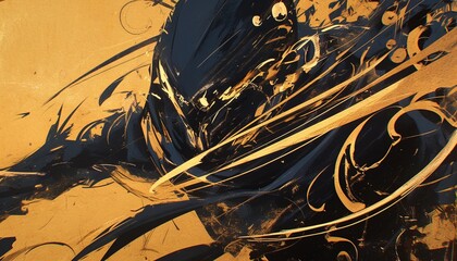 Ninja with sword attacks amidst gold swirls