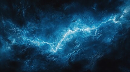 Dramatic blue lightning strikes across a stormy sky. Perfect for illustrating power, energy, or intense weather.