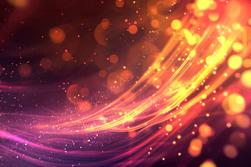 Obraz premium Vibrant abstract background with flowing light trails and glowing bokeh effects in warm colors