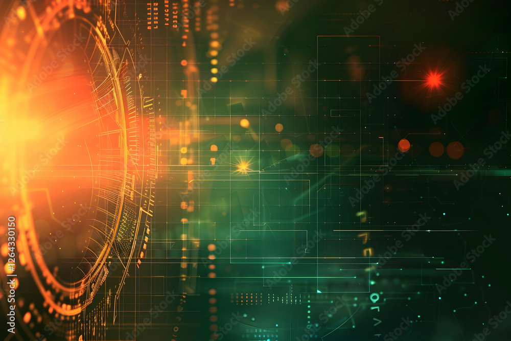 Poster futuristic digital interface with glowing elements and abstract patterns in a technology-themed back