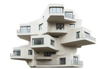 Unique modern architecture design urban setting building structure isolated on transparent background