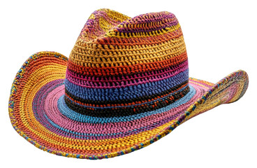 Vibrant style inspiration colorful crochet cowboy hat accessory isolated on transparent background