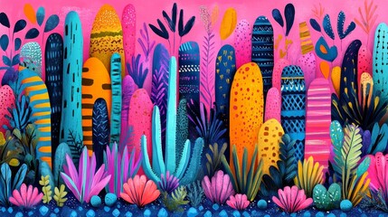 Obraz premium Vibrant Cityscape Fantasy Art Print Colorful Urban Jungle Illustration