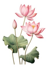 Lotus branch art illustration botanical.