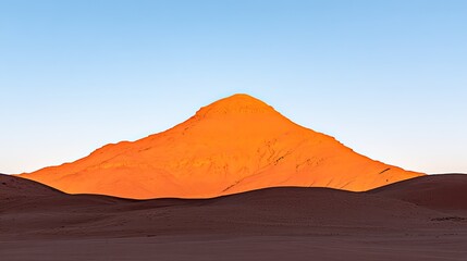 Naklejka premium Majestic mountain illuminated by sunset in a serene desert landscape with clear sky