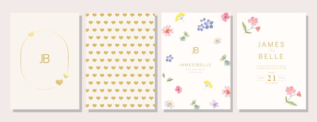 Elegant wedding invitation card background vector. Minimal hand painted watercolor botanical flowers texture template background. Design illustration for wedding, vip cover, poster, rsvp modern card.