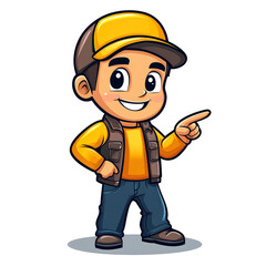 Obraz premium Joyful Cartoon Boy Pointing: Fun, Playful Child Character Illustration