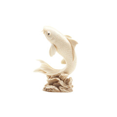 Ivory koi fish figurine isolated on white background.
