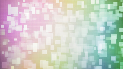 An abstract pastel neon rainbow pixel texture with a gradient of soft neon colors, designed to resemble a TV static display. The digital noise creates a glitchy, pixelated background