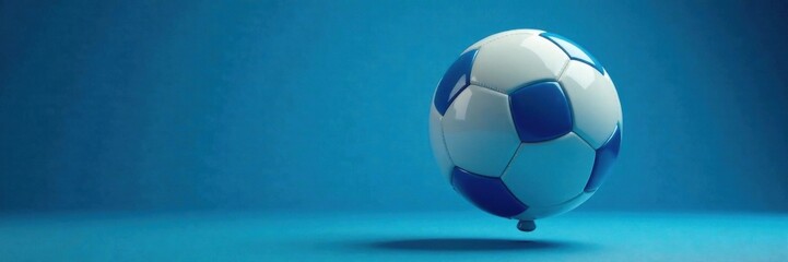 Fototapeta premium Un filet bleu avec un ballon de foot suspendu au centre , centre, ballon, suspension