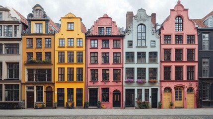 Fototapeta premium Charming Row of Colorful European Townhouses Architectural Photography
