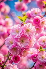 Beautiful spring natural background with bright pink cherry blossom flowers close up macro.
