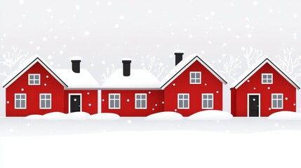 Charming Red Houses Winter Snowscape Festive Holiday Homes Cozy Village