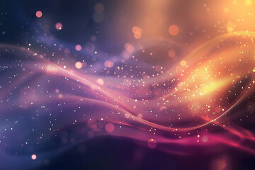 Abstract colorful waves with glowing particles flowing through a dreamy background at twilight