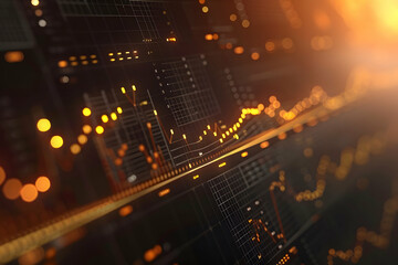 Obraz premium Abstract representation of financial data with glowing graphs and charts against a blurred background