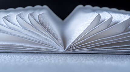 Close-up view of an open book showcasing its textured pages against a dark background