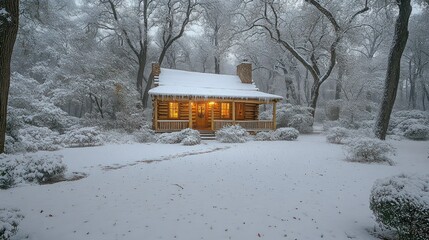 Snow Covered Cabin in a Winter Wonderland