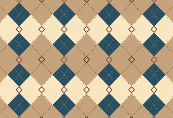 Retro-Inspired Argyle Pattern: Clean 3D Rendering in Brown, Blue & Beige on Uniform Background - Suitable for Stylish Wallpapers, Fabric Prints & Elegant Home Decor Accents.

