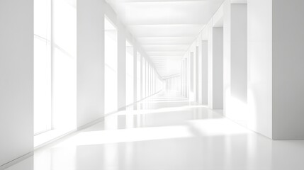 Fototapeta premium Bright and Sterile Hospital Corridor with Clean White Walls and Spacious Atmosphere