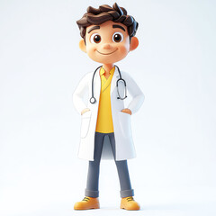 Fototapeta premium Smiling Cartoon Doctor: 3D Render of a Happy Child Pediatrician, Perfect for Healthcare and Medical Designs